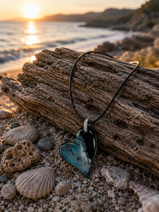 Light blue and black heart pendant Necklace
