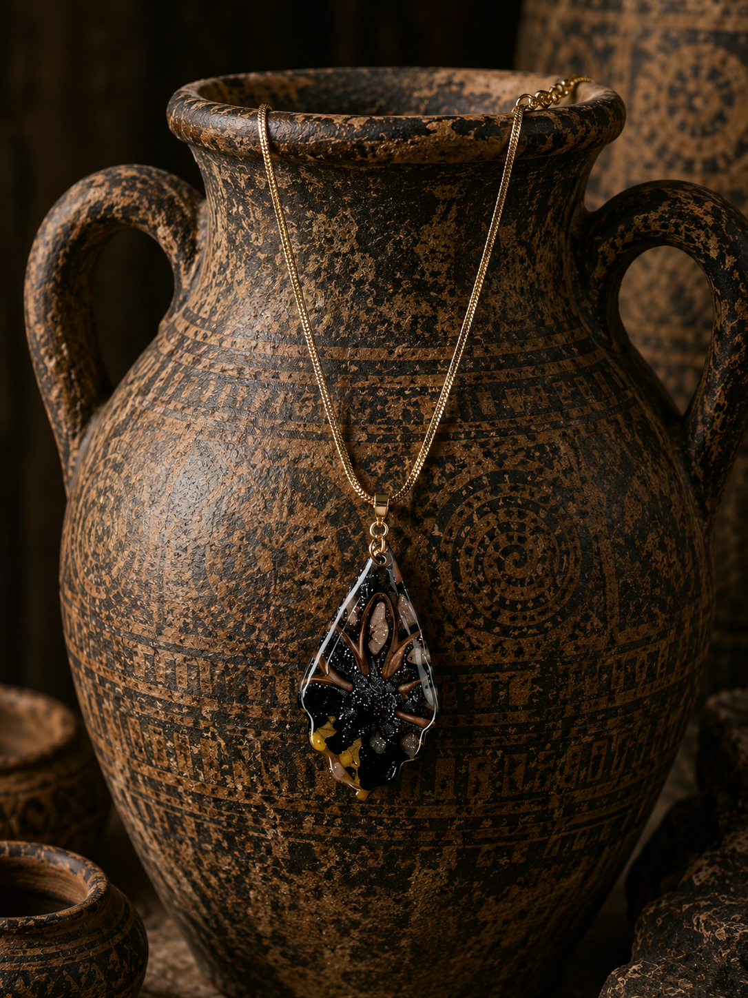 Intricate floral-inspired design layered in rich metallic tones Necklace