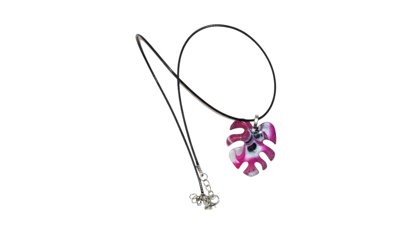 Bright pink and pearl leaf Necklace