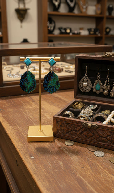Geometric drop with swirling patterns design Earrings