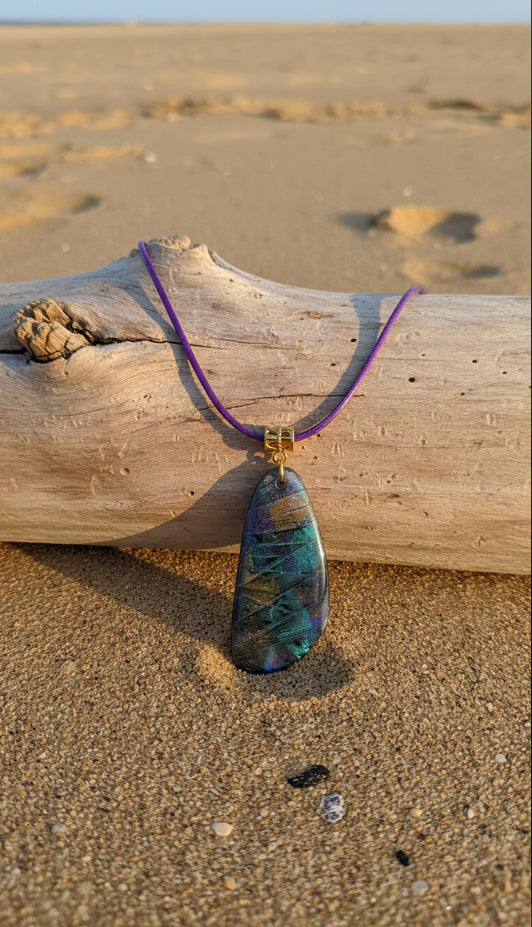 Shades of deep teal, midnight blue, and soft violet Necklace