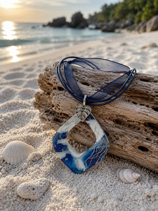 Open-center pendant, movement of ocean waves and winter skies Necklace