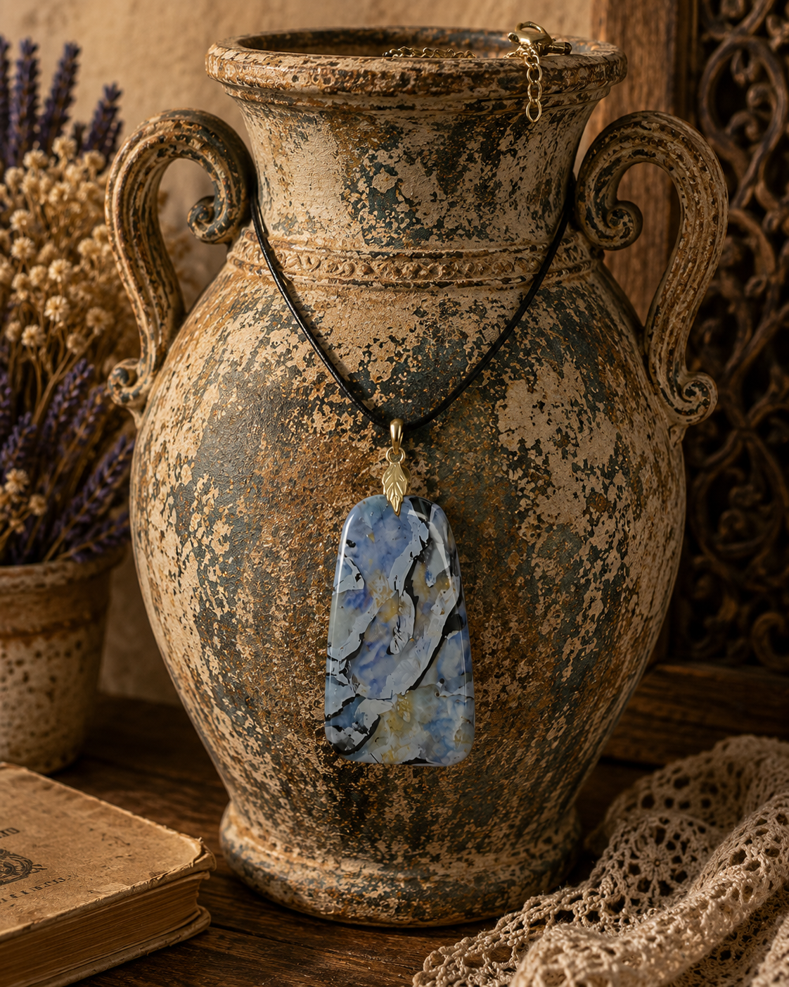 Ripped blue gold and violet Necklace