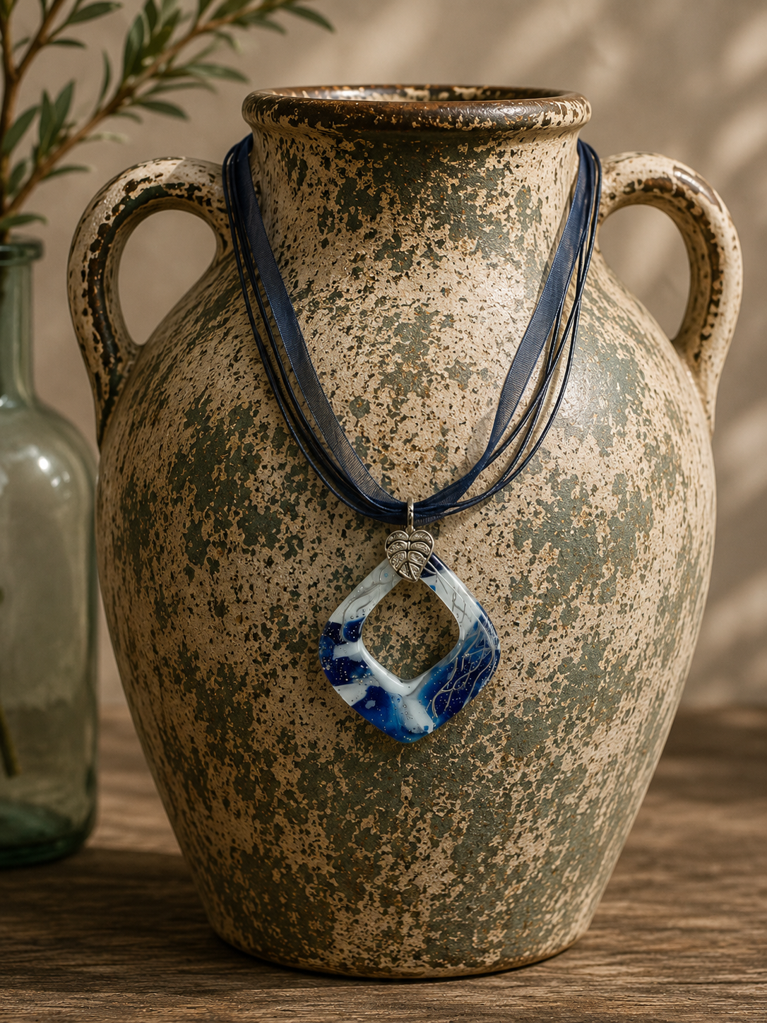 Open-center pendant, movement of ocean waves and winter skies Necklace