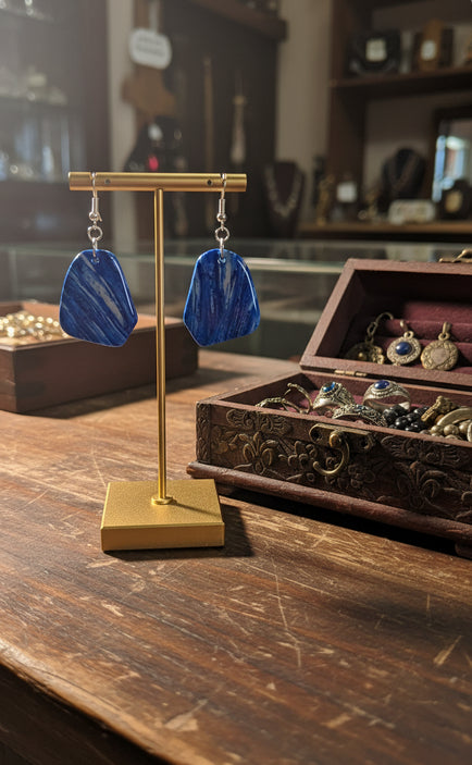 Organic shape asymmetrical blue drop Earrings