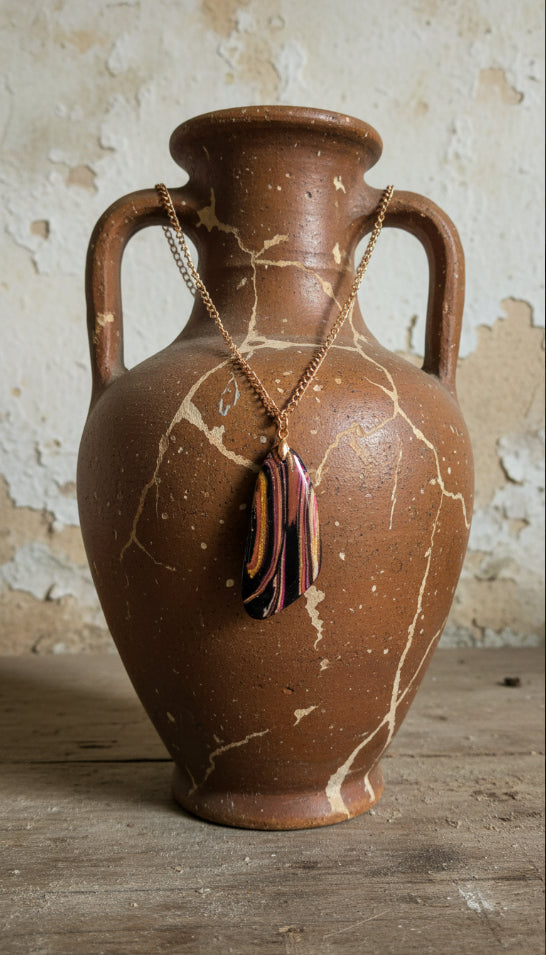 Deep crimson, warm amber on black Necklace