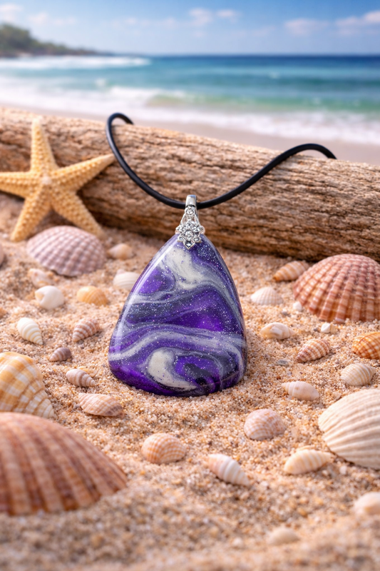 Swirls of deep violet and soft silver-grey Necklace
