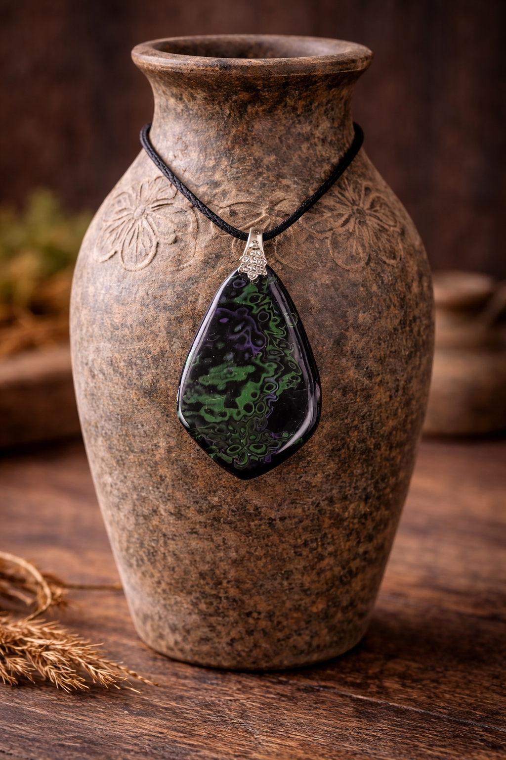 Inky black, forest green, and hints of midnight violet Necklace