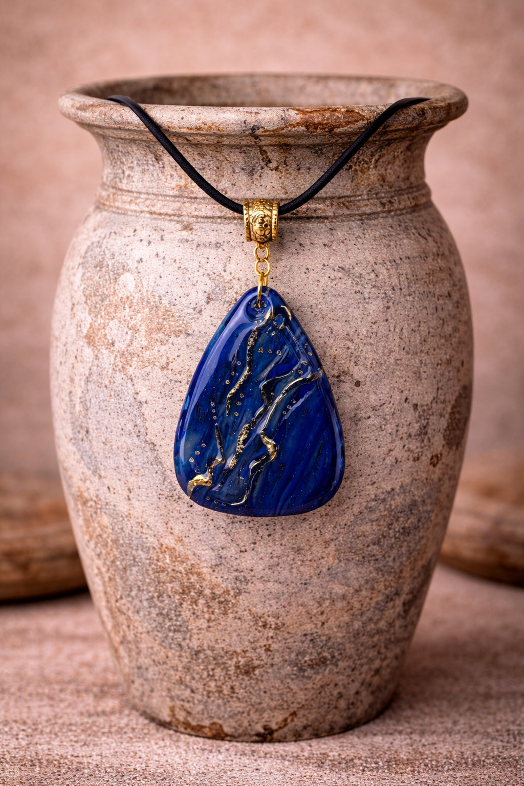 Deep ocean blue, accented with flowing veins of gold Necklace