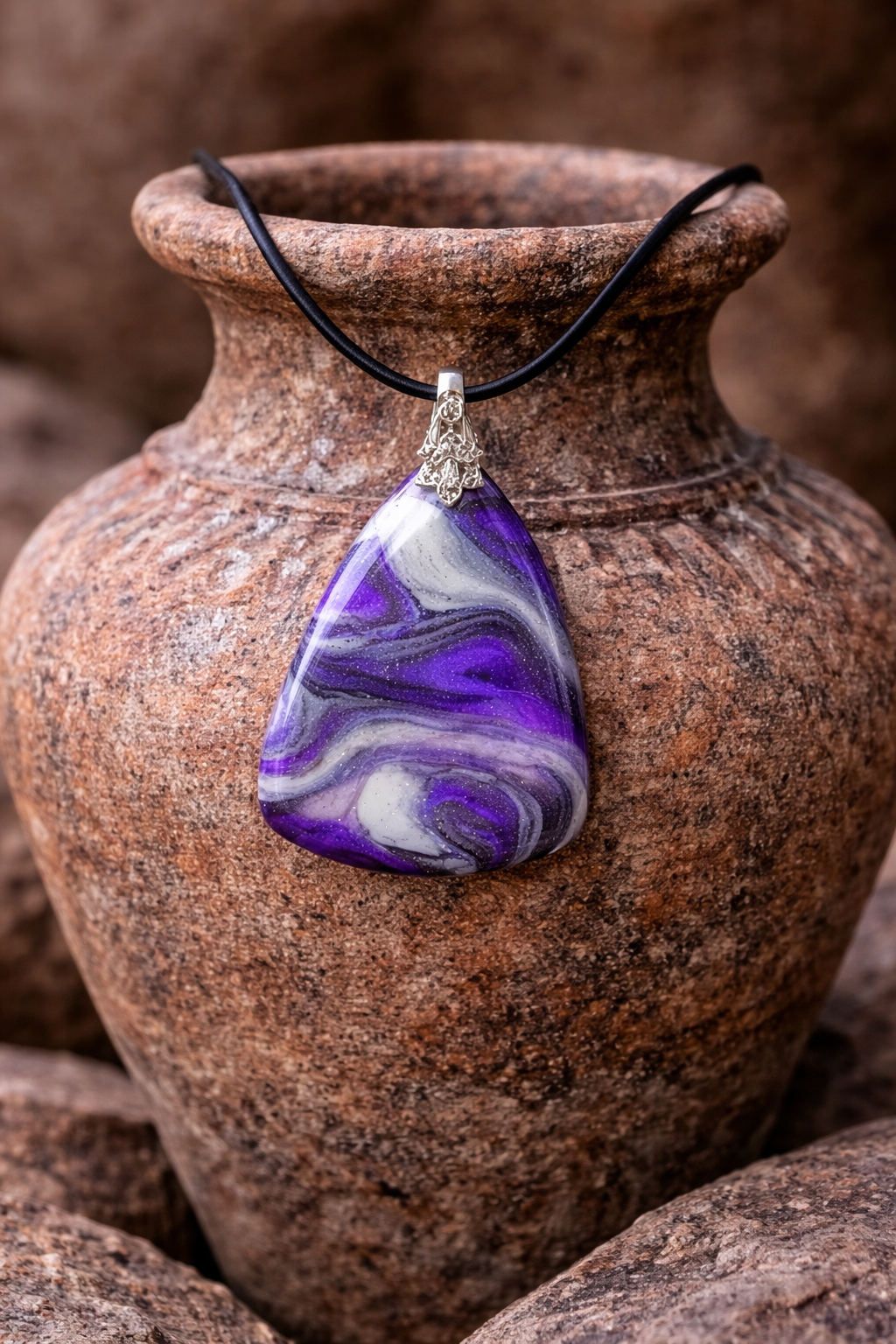 Swirls of deep violet and soft silver-grey Necklace