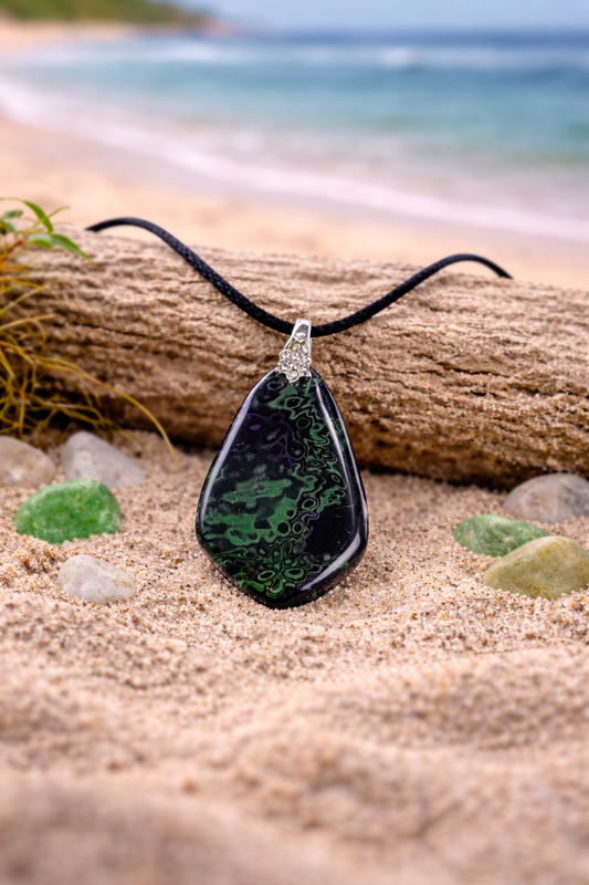 Inky black, forest green, and hints of midnight violet Necklace