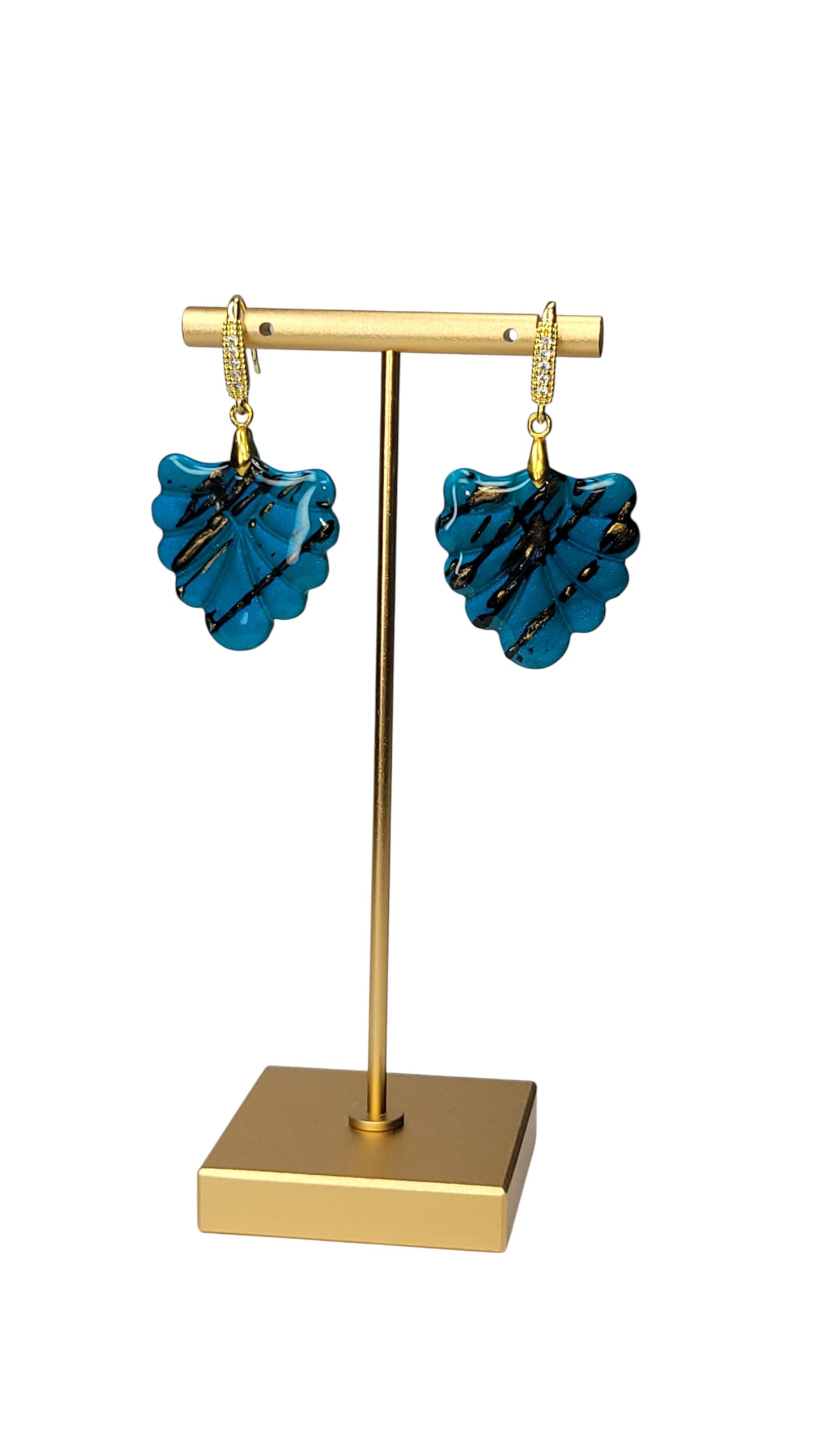 Teal-blue with black and molten-gold streaks Earrings