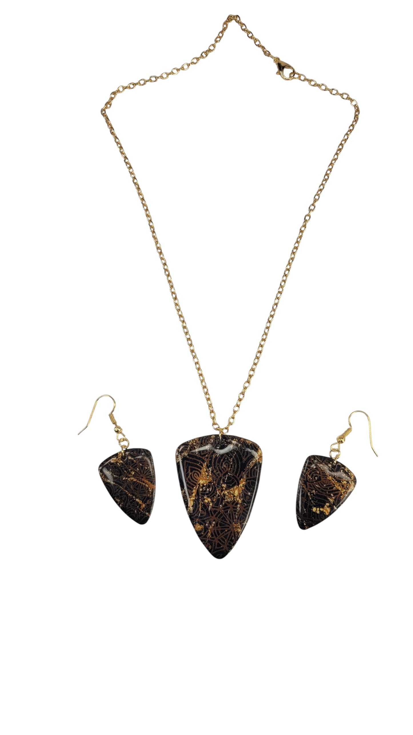 Striking Necklace and Earring SET black with scattered flecks of gold