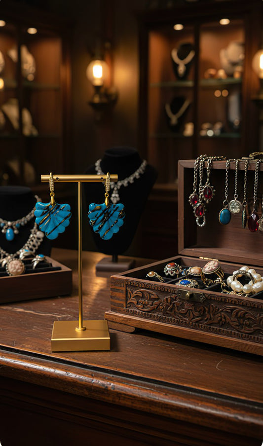 Teal-blue with black and molten-gold streaks Earrings