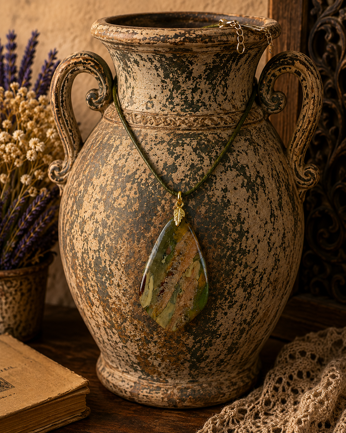 Softly earthy DOUBLE-sided  pendant Necklace