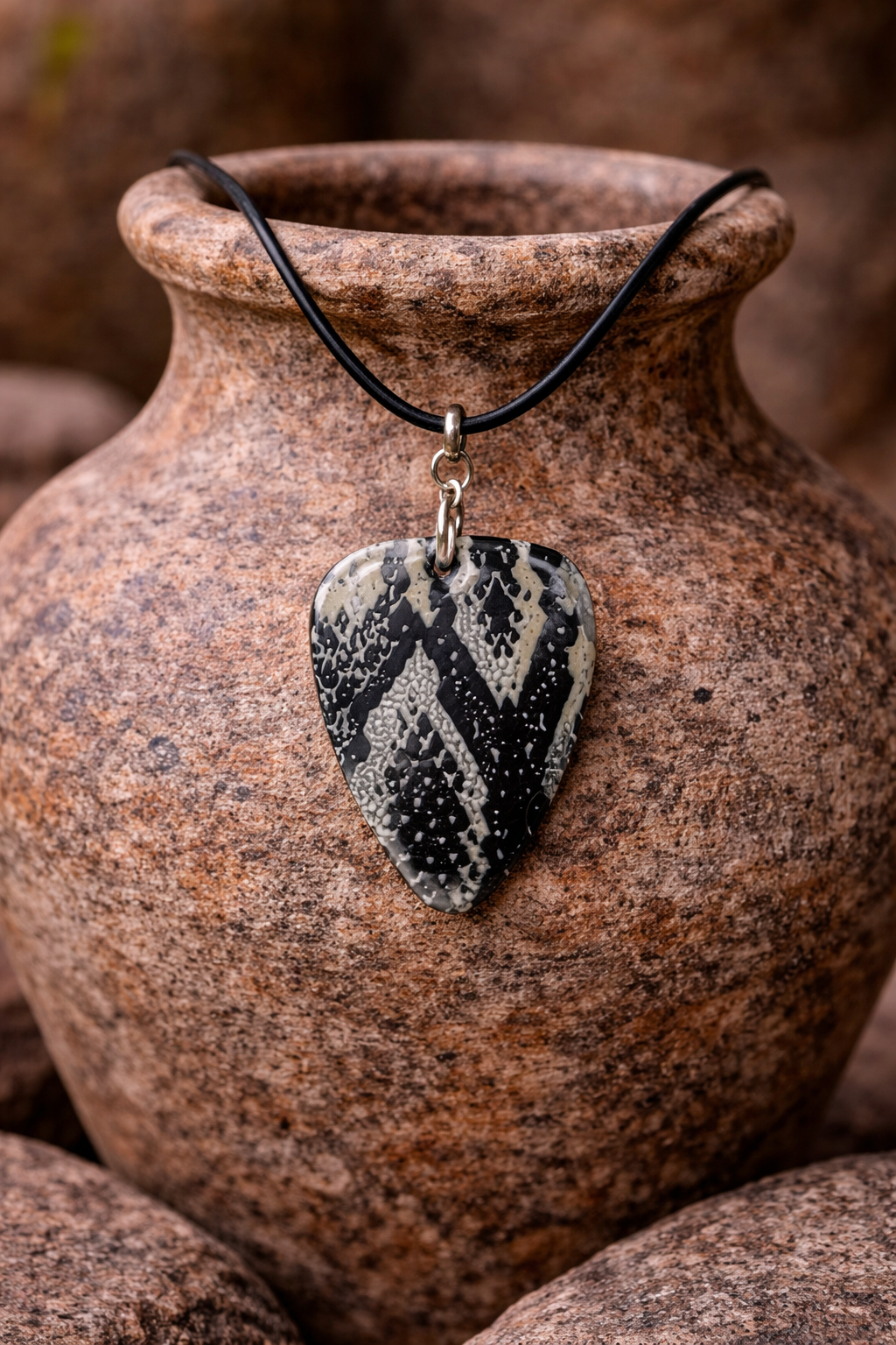 Striking black and ivory snakeskin pattern Necklace
