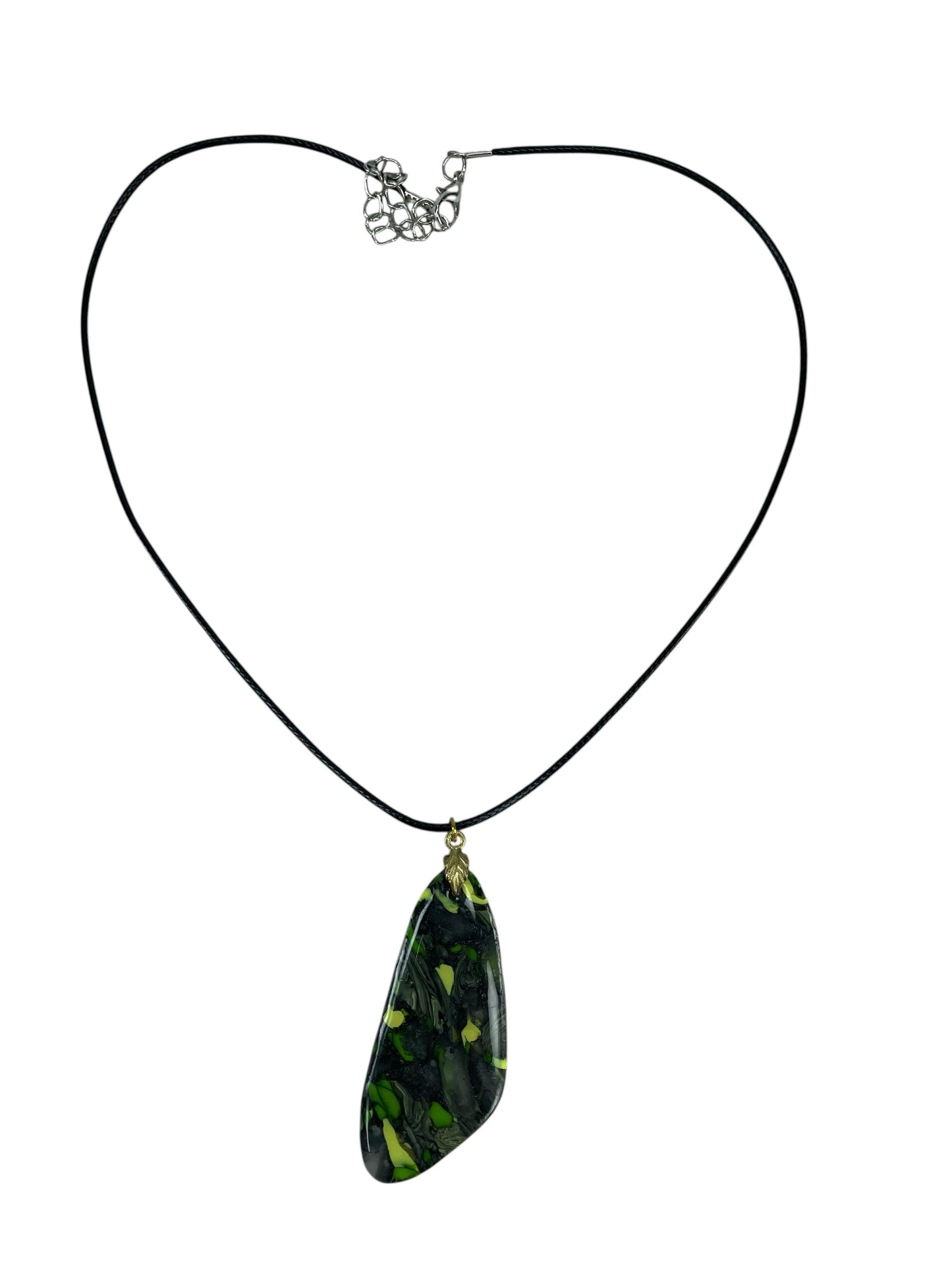 Marbled DOUBLE-sided deep forest green, smoky black, and vivid lime-green Necklace