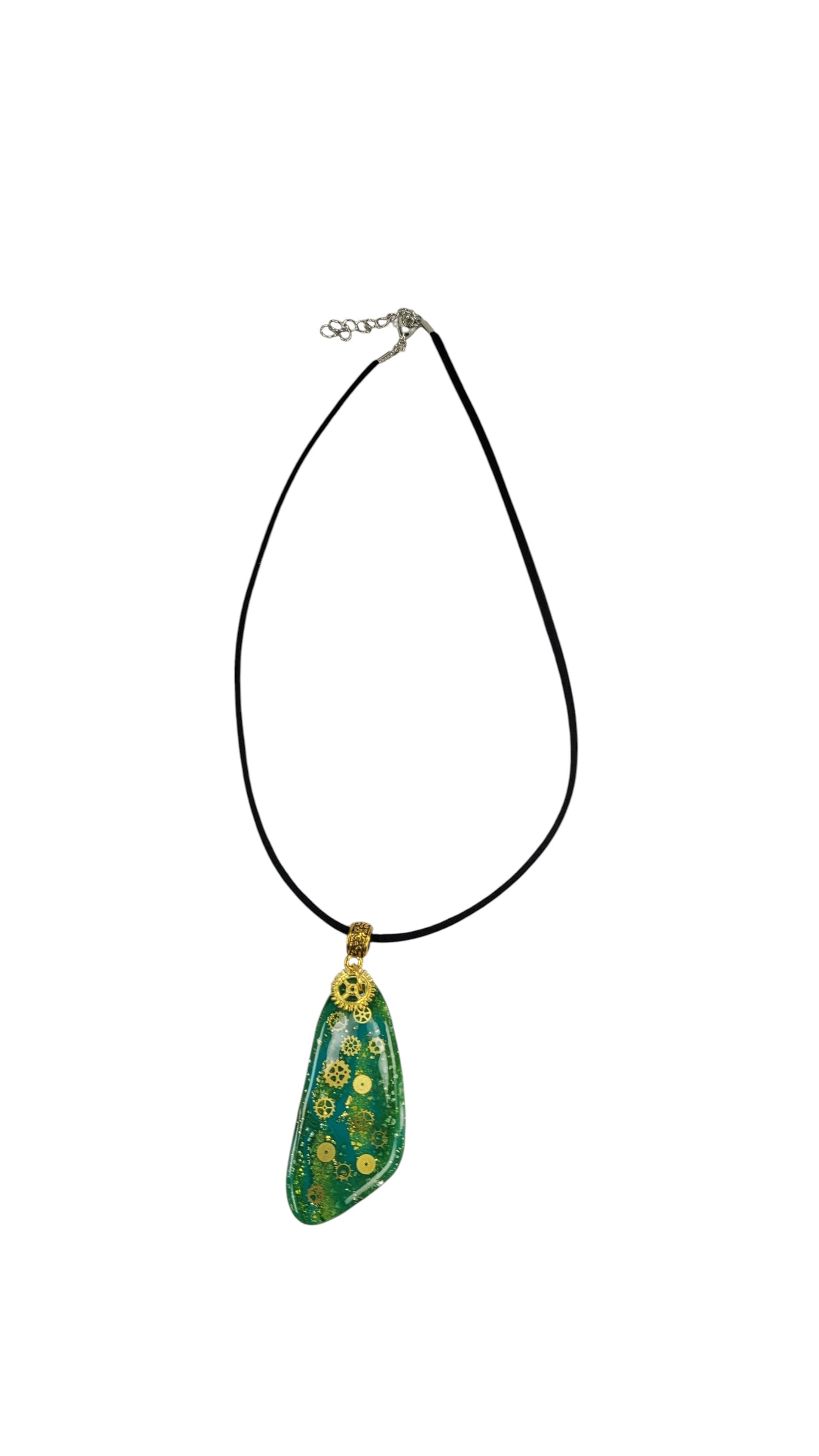 Emerald green steampunk-inspired with gear charm Necklace