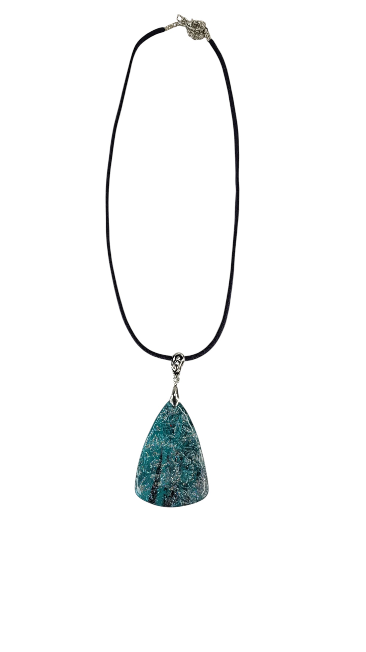 Soft teal hues shimmer with flowery pattern Necklace