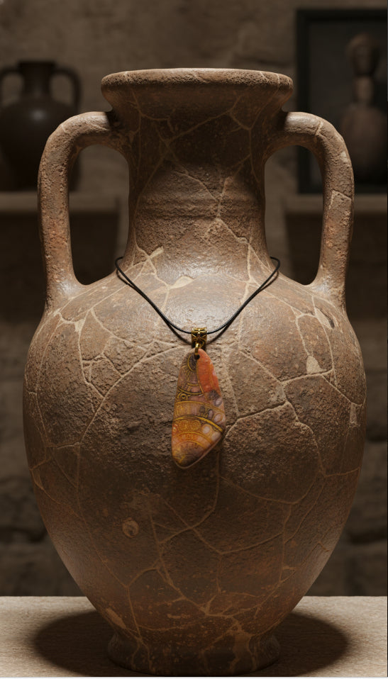 Warm, glowing pendant with golden detail Necklace