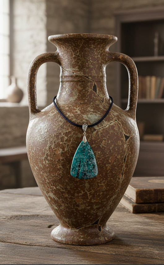 Soft teal hues shimmer with flowery pattern Necklace