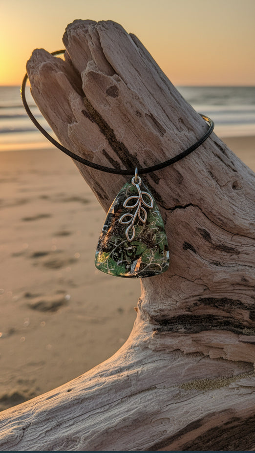 Shades of forest green and smoky grey with charm Necklace