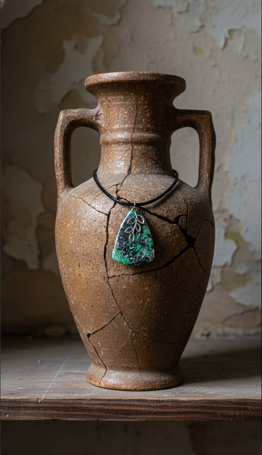 Shades of forest green and smoky grey with charm Necklace