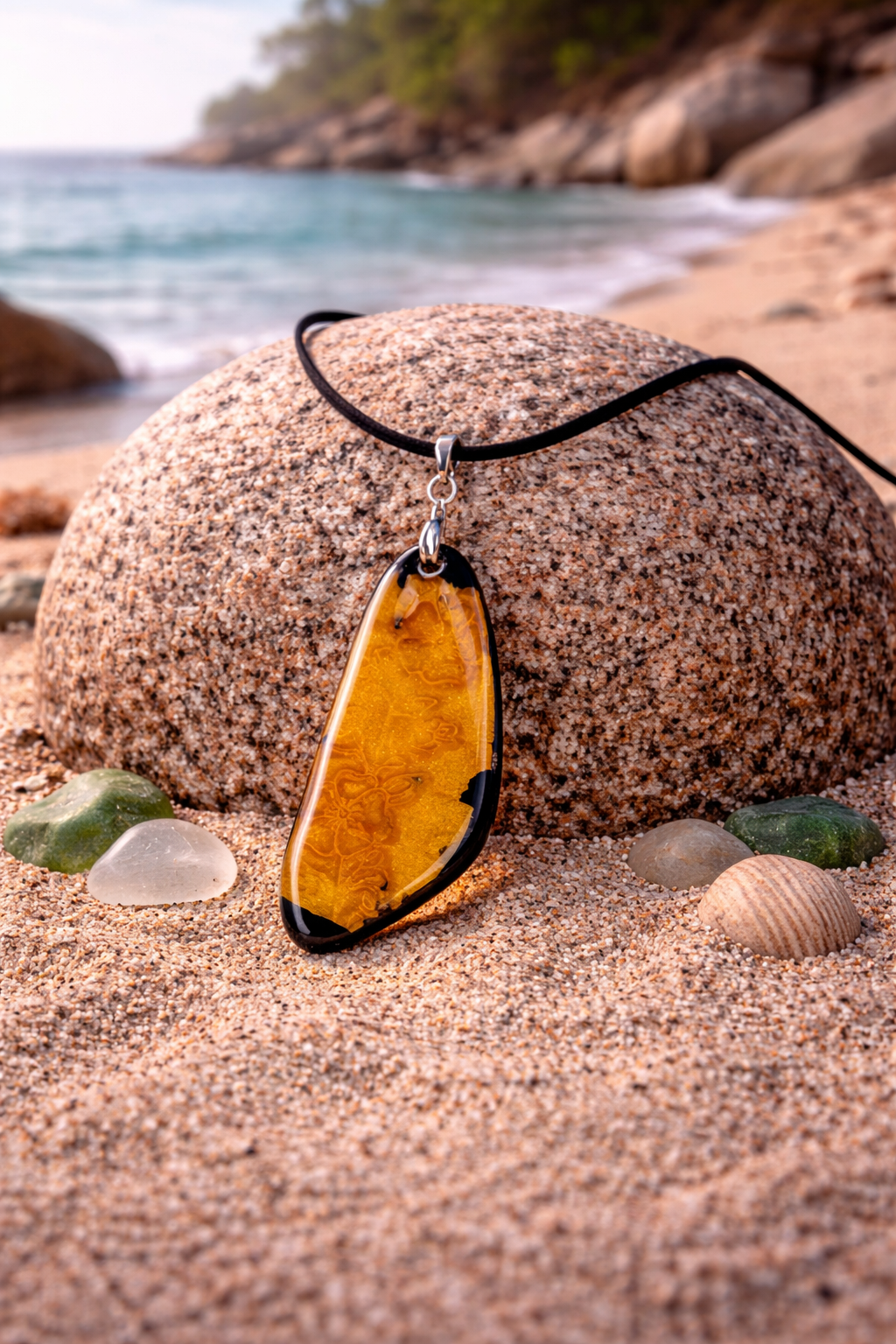 Golden subtle three-dimensional effect on black Necklace