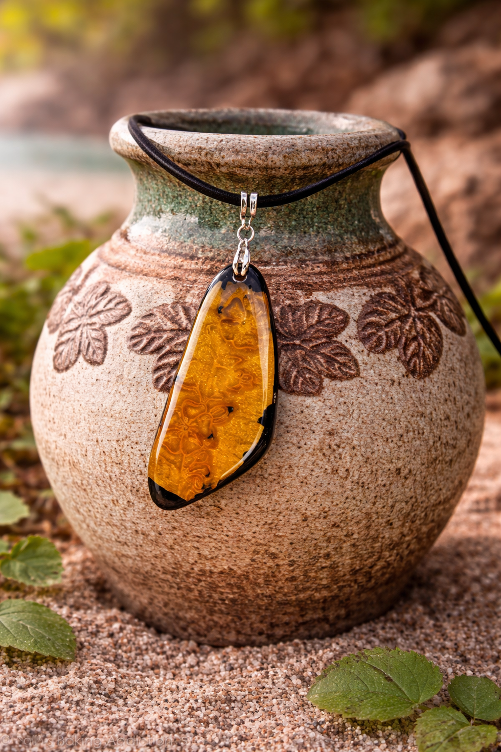 Golden subtle three-dimensional effect on black Necklace