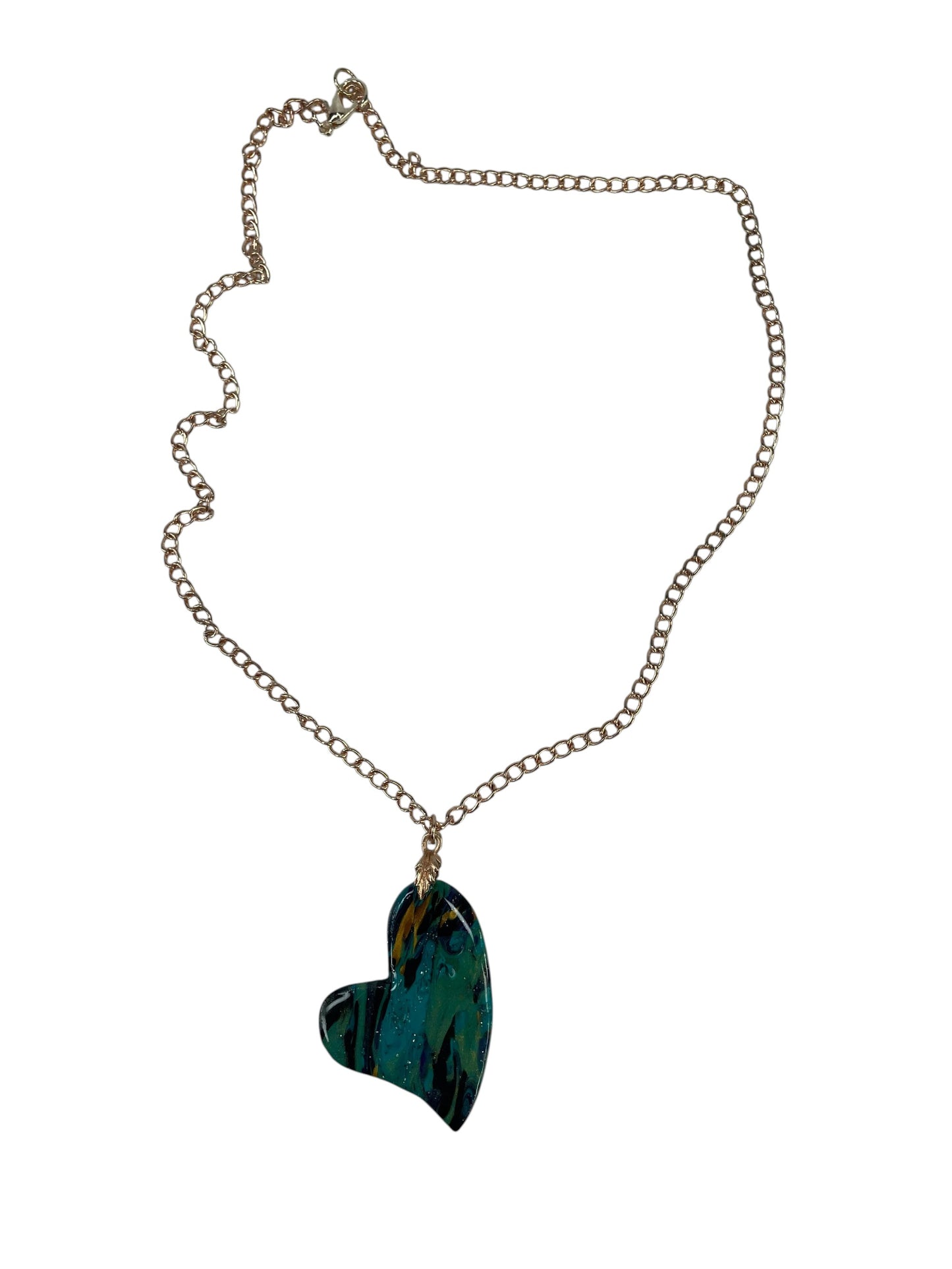 Heart-shaped DOUBLE-sided rich teal, emerald, deep blue Necklace