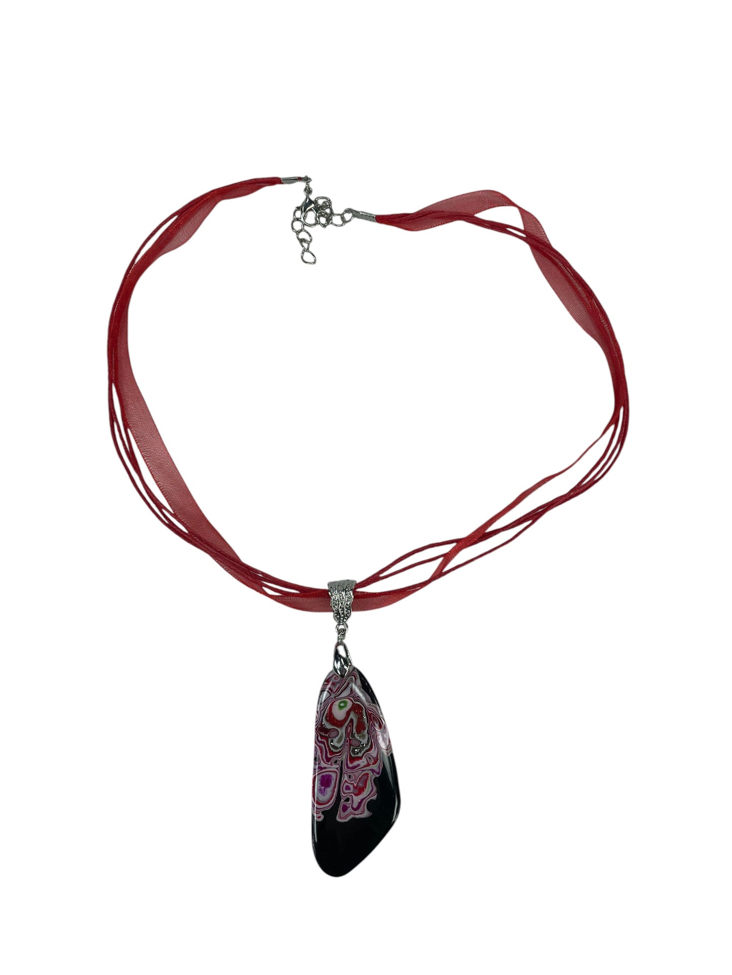 Flowing swirls of rich colors on black Necklace
