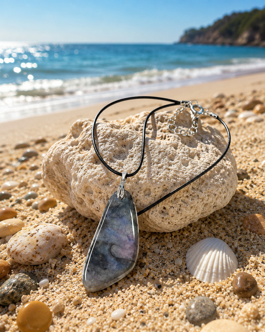 Asymmetrical, soft smoky grays, light charcoal, and hints of lavender Necklace