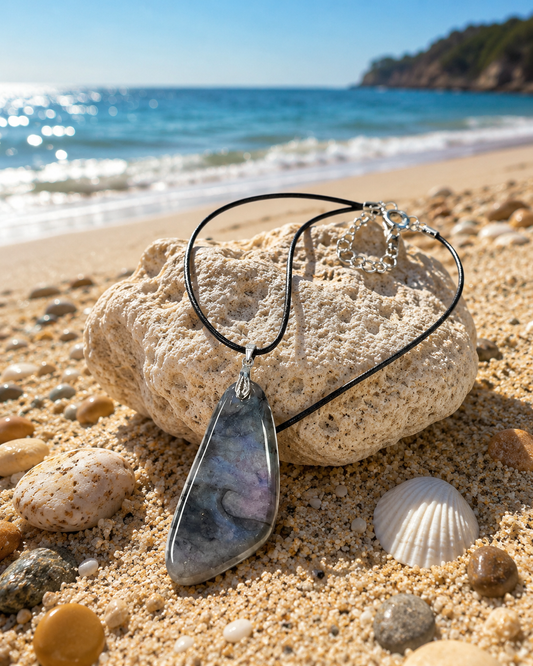 Asymmetrical, soft smoky grays, light charcoal, and hints of lavender Necklace