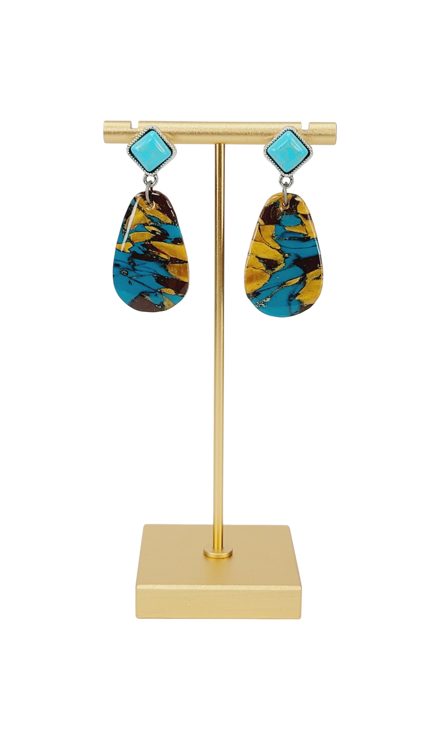 Teardrop-shaped drop Earrings with turquoise posts