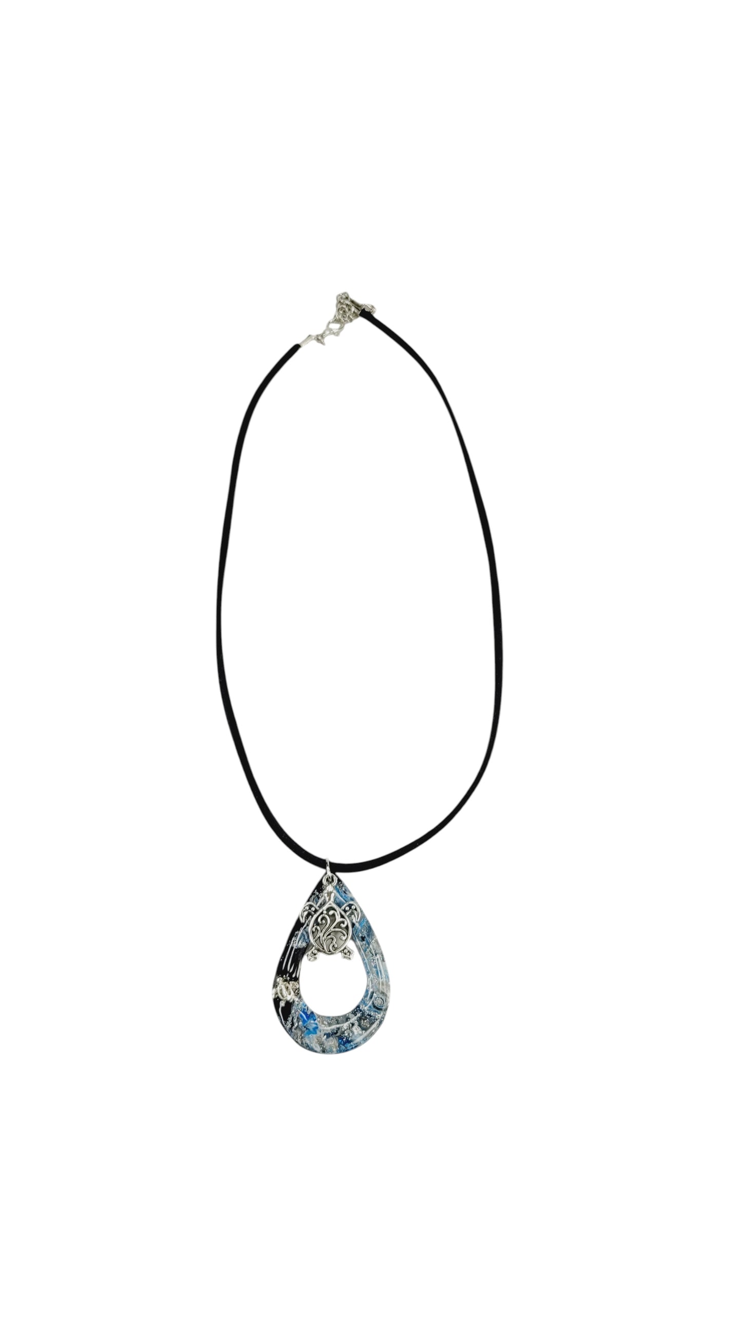 Swirls of blue, white, and silver with turtles Necklace
