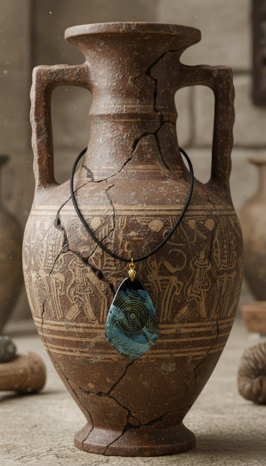 Mysterious pendant swirls with deep ocean blues Necklace