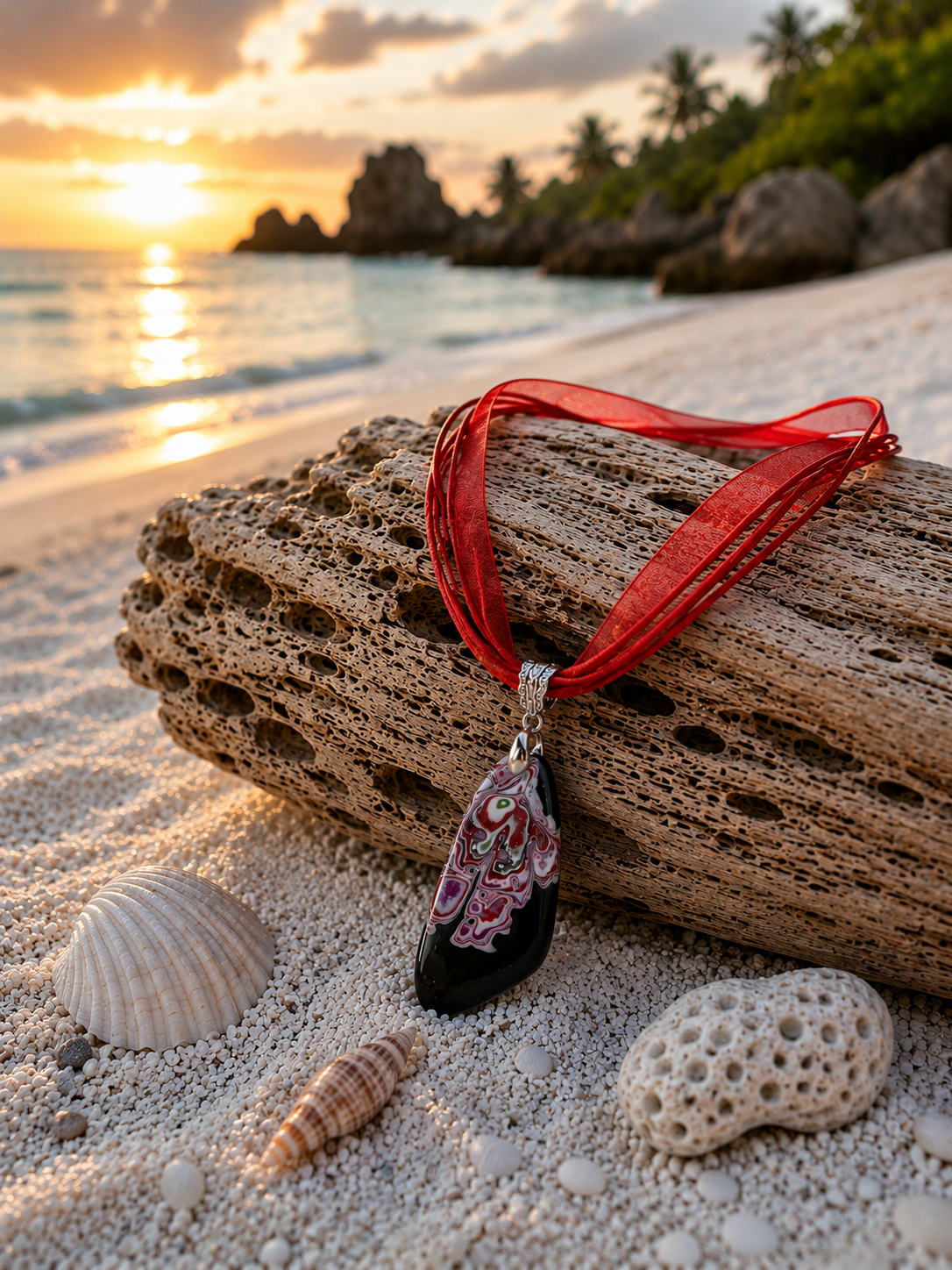 Flowing swirls of rich colors on black Necklace