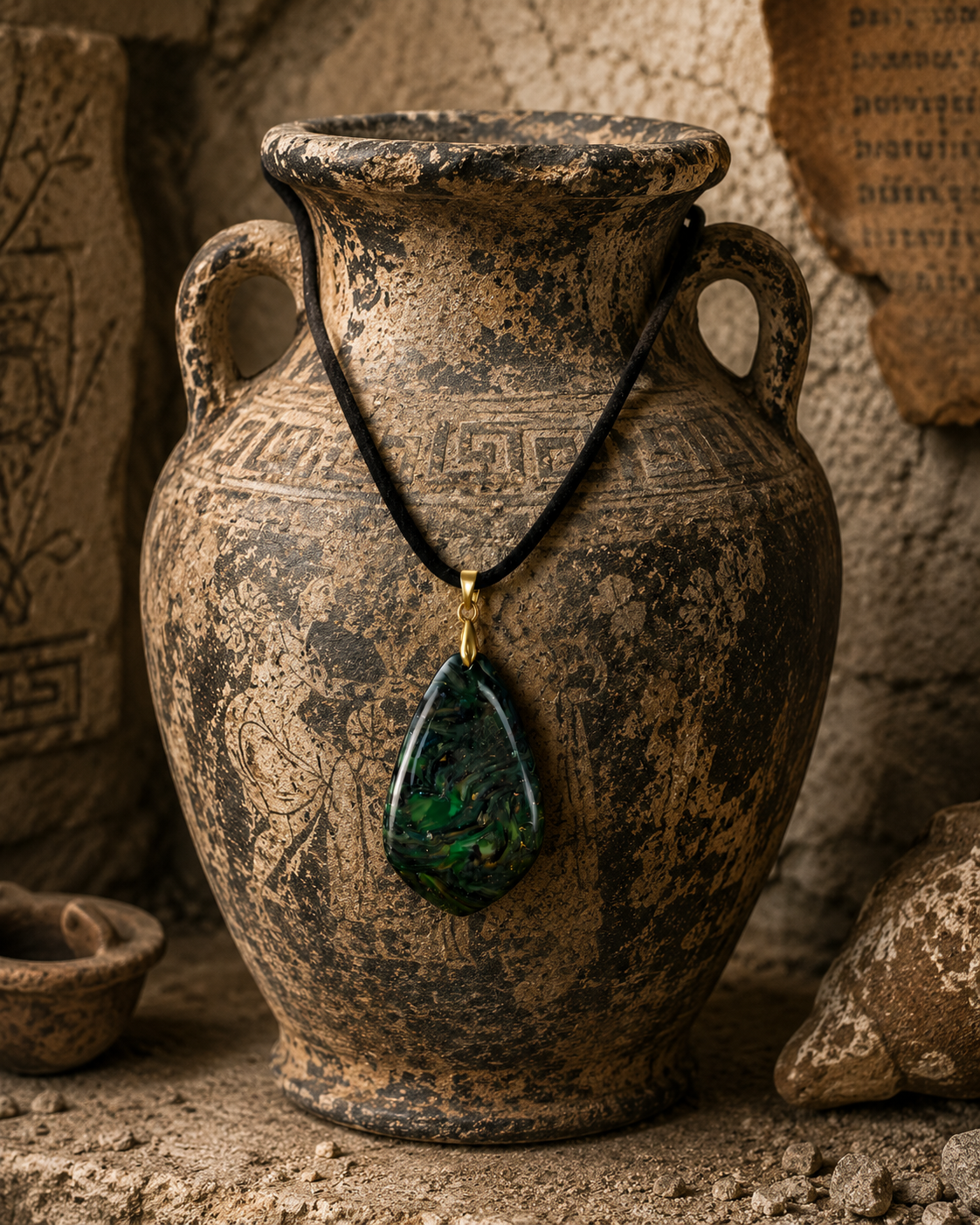Deep emerald green, smoky charcoal, mossy olive Necklace