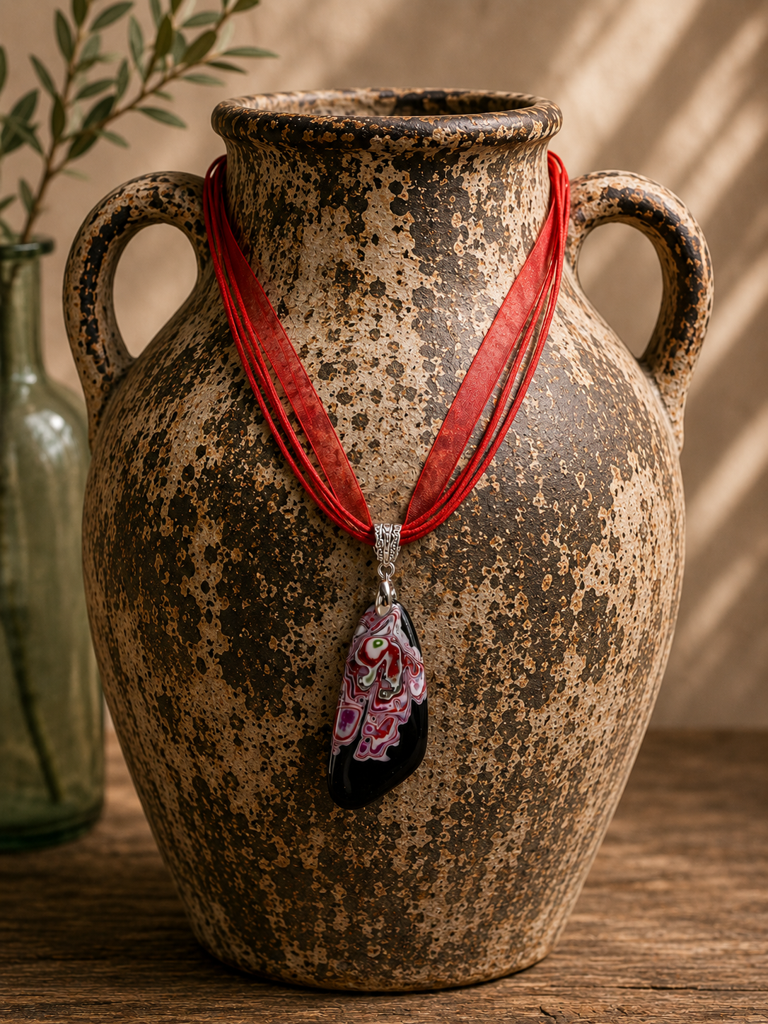 Flowing swirls of rich colors on black Necklace