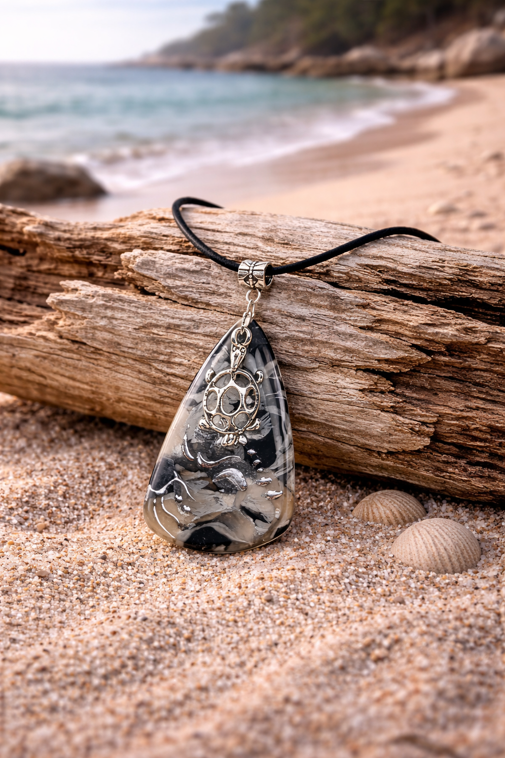 Soft flowing silver lines and turtle charm Necklace
