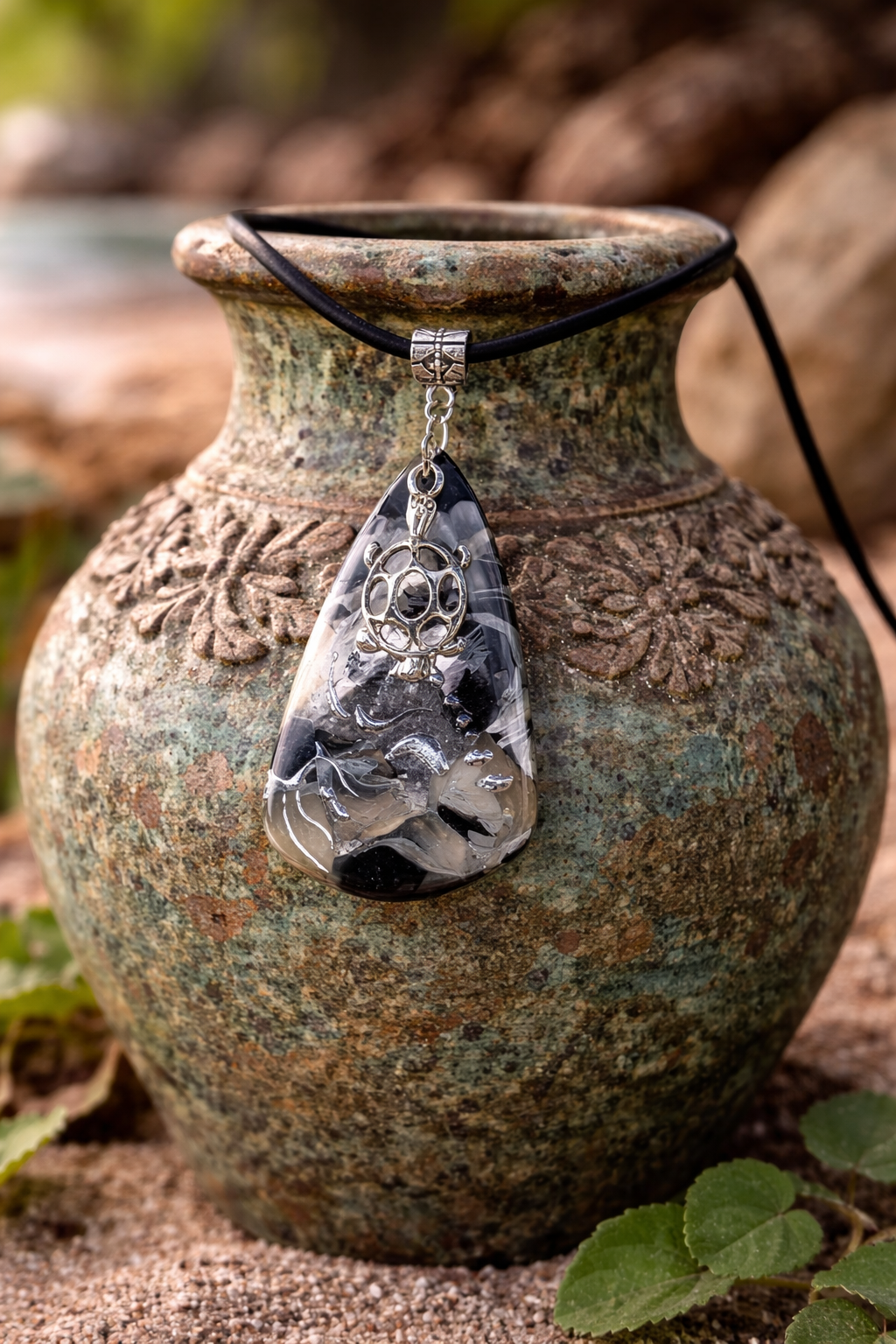 Soft flowing silver lines and turtle charm Necklace