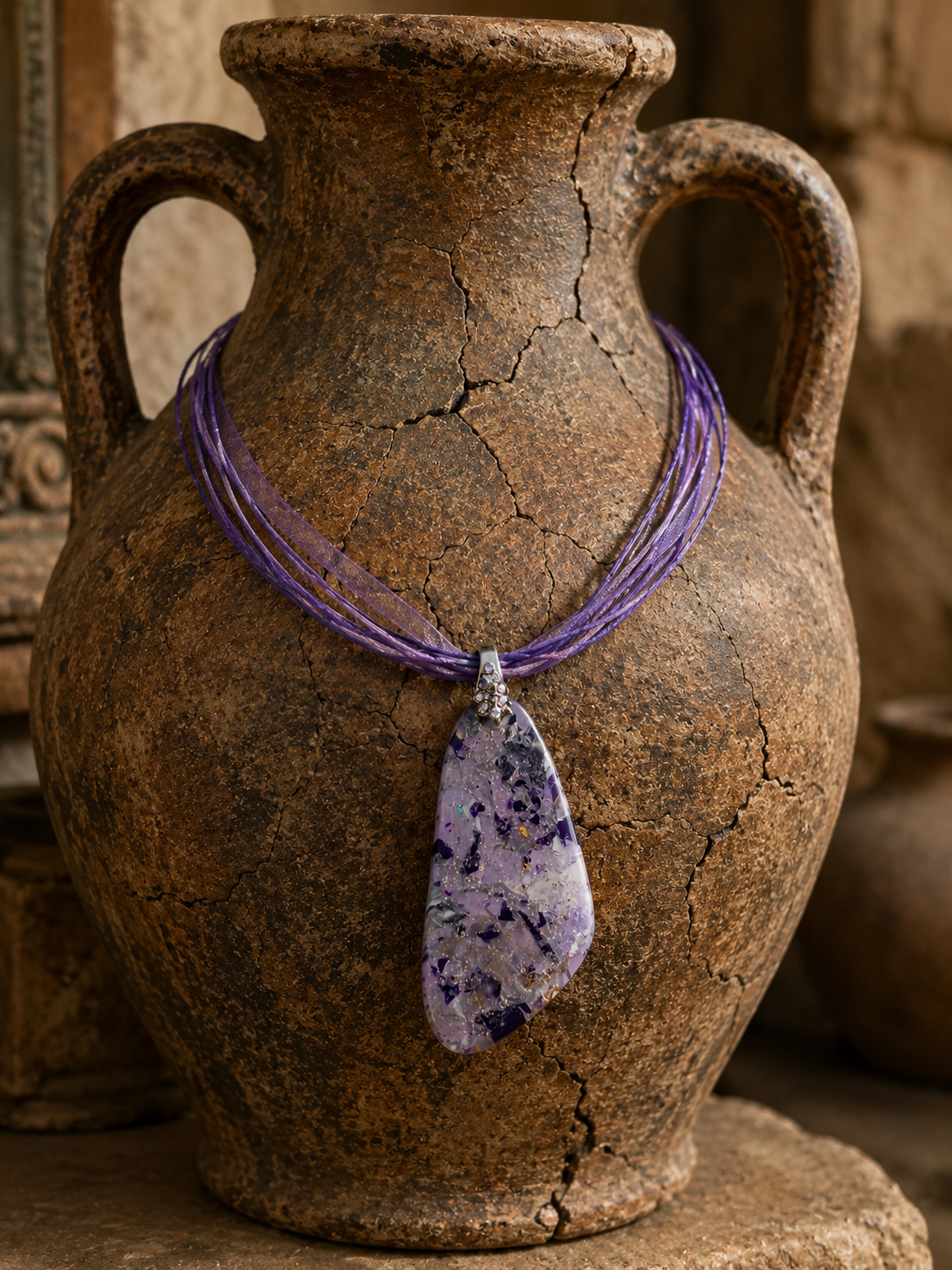 Lavender pendant with layers of soft violet, lilac, and deep plum Necklace