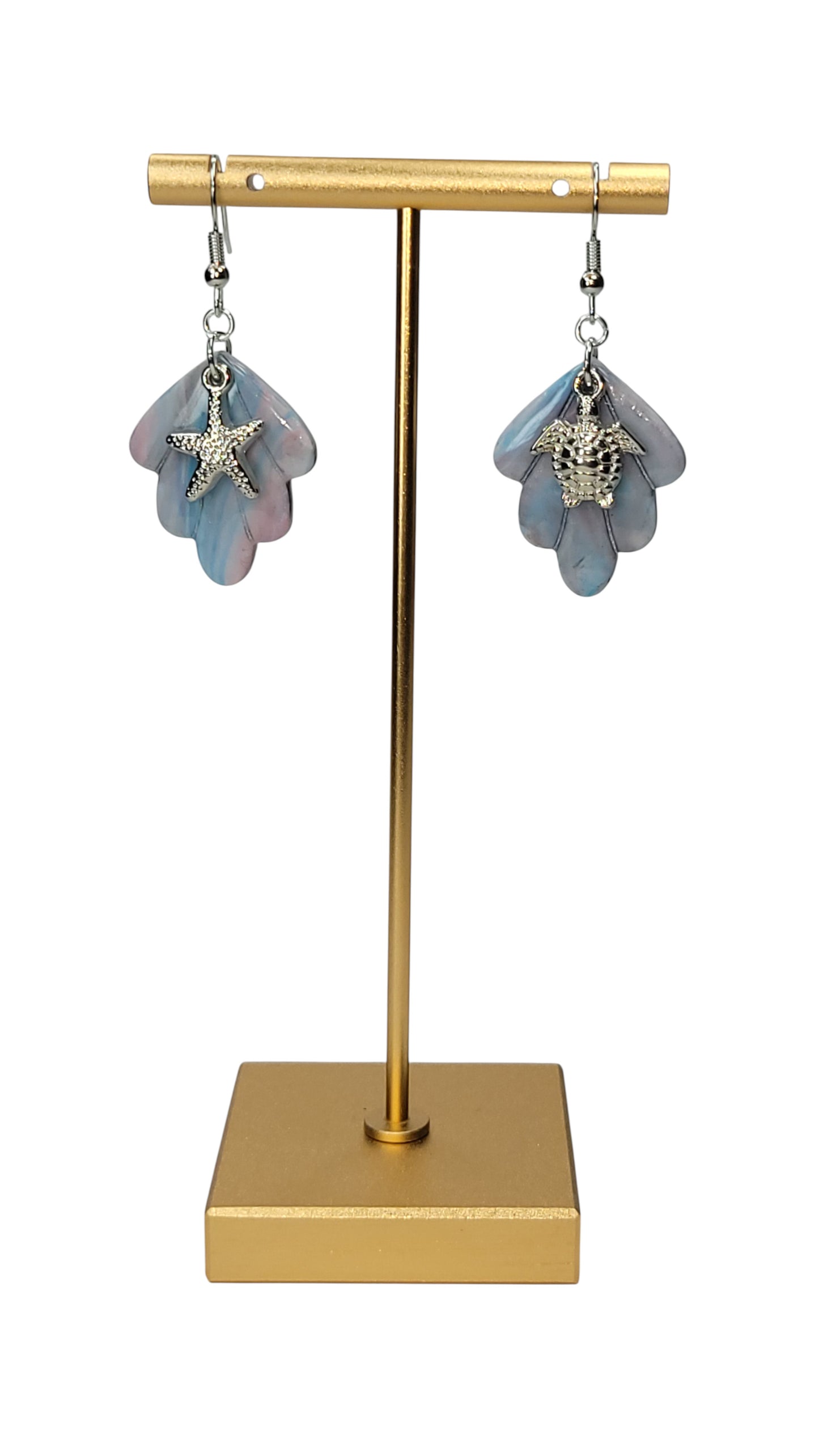 Petal-like drop Earrings with mismatched charms