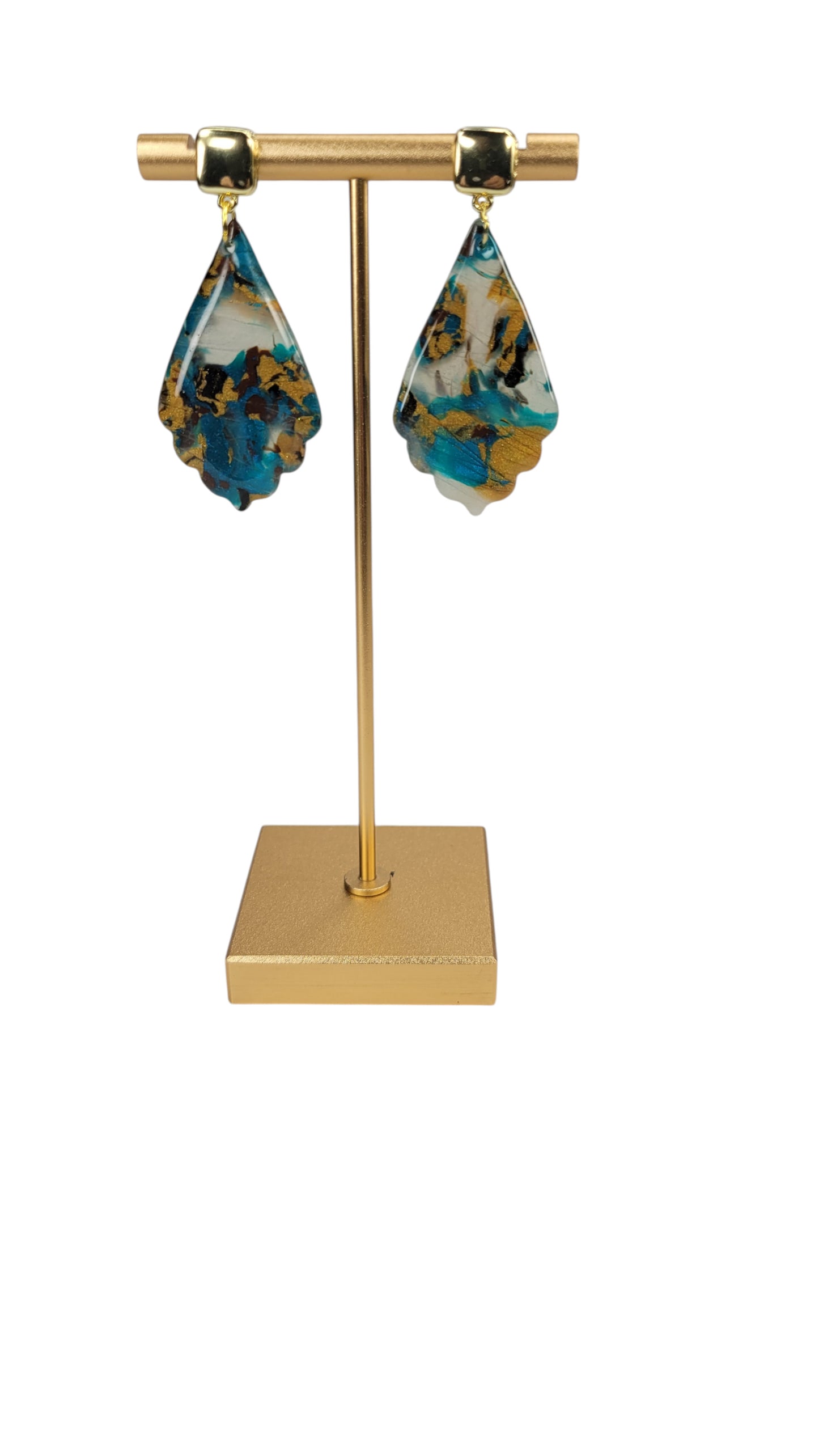 Turquoise, gold and deep teal Earrings with golden posts.