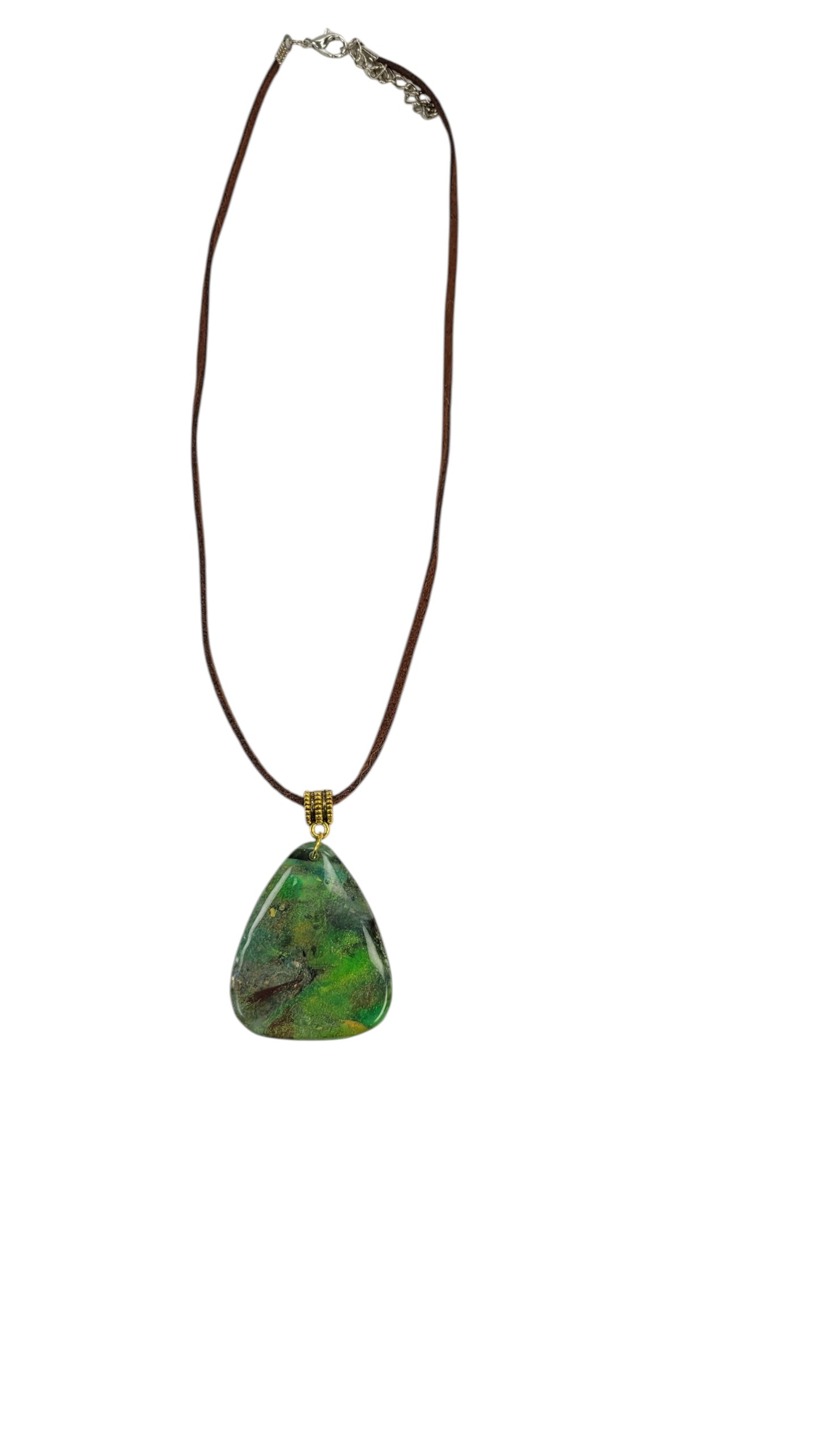 Soft triangle with emerald, moss, and deep forest colors Necklace