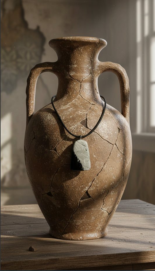 Striking contrast silver-grey pattern with black Necklace