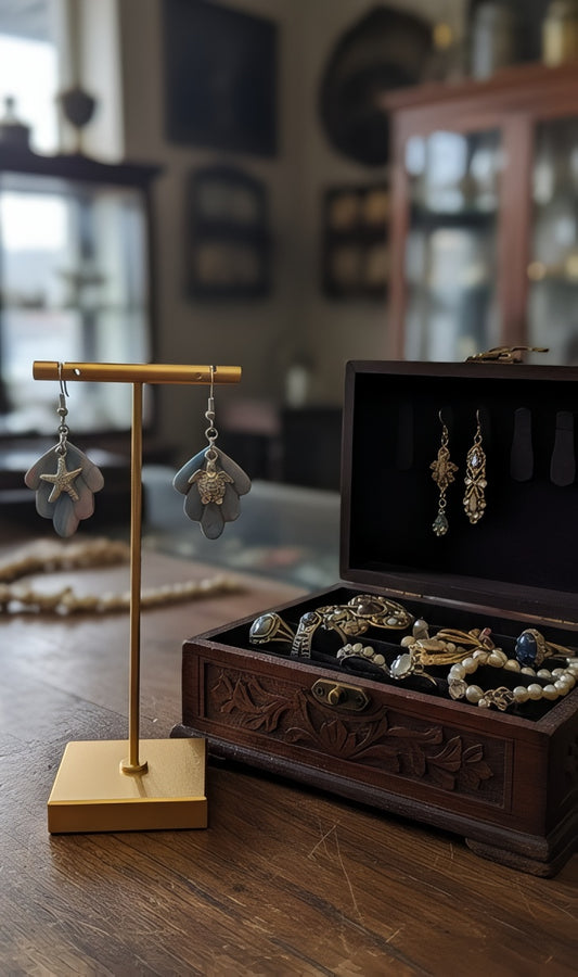 Petal-like drop Earrings with mismatched charms