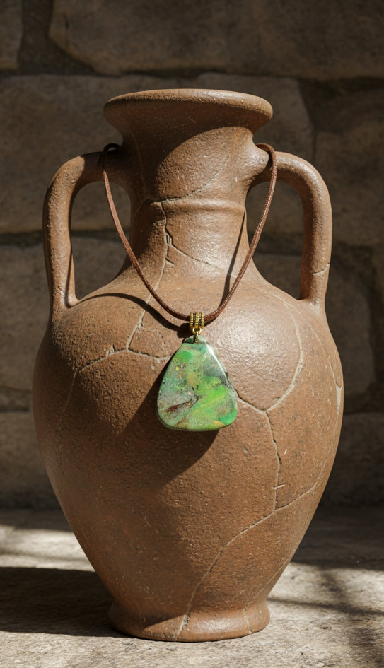 Soft triangle with emerald, moss, and deep forest colors Necklace