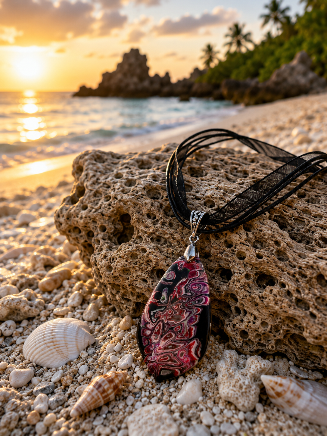 Rich shades of raspberry, burgundy, plum, soft silver-gray, and deep black Necklace