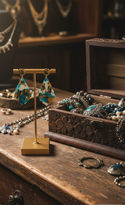 Turquoise, gold and deep teal Earrings with golden posts.